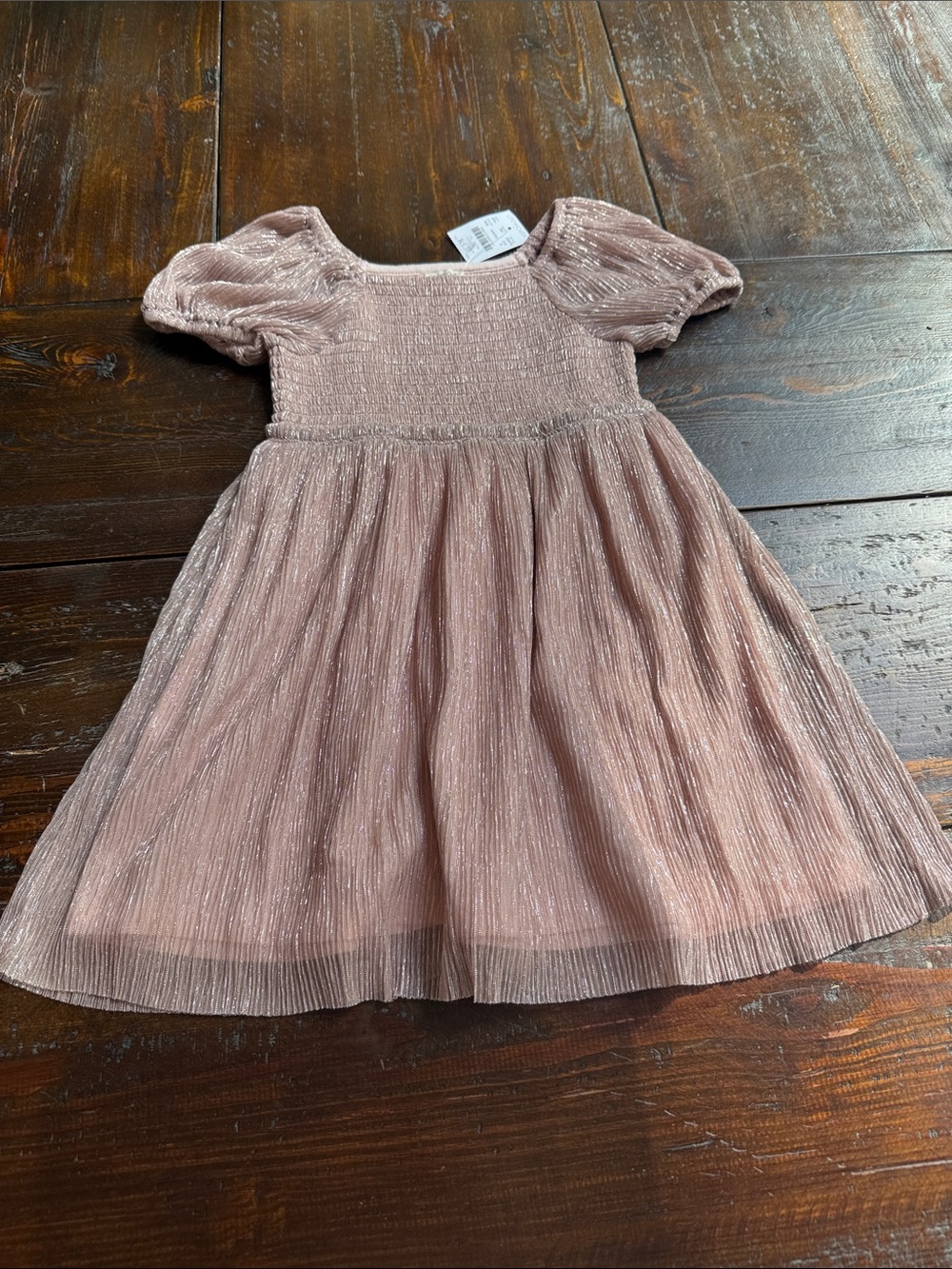 Crewcuts Metallic Blush Puff Sleeve Party Dress